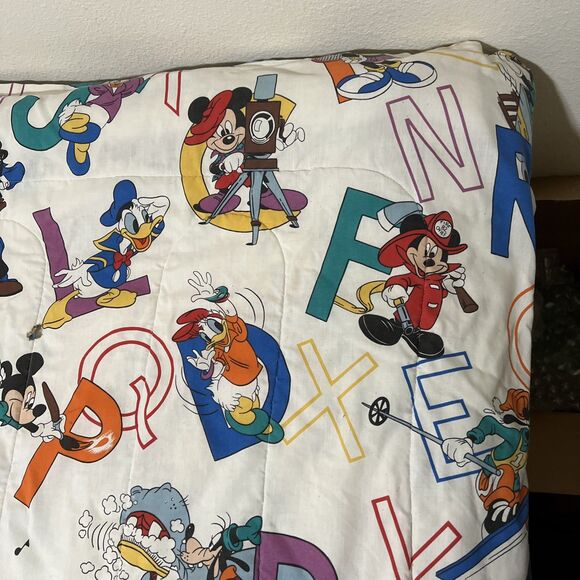 VTG 80s Disney Comforter Mickey Minnie & Friends FLAWS Alphabet ABCs Twin 84x64” - Picture 13 of 16